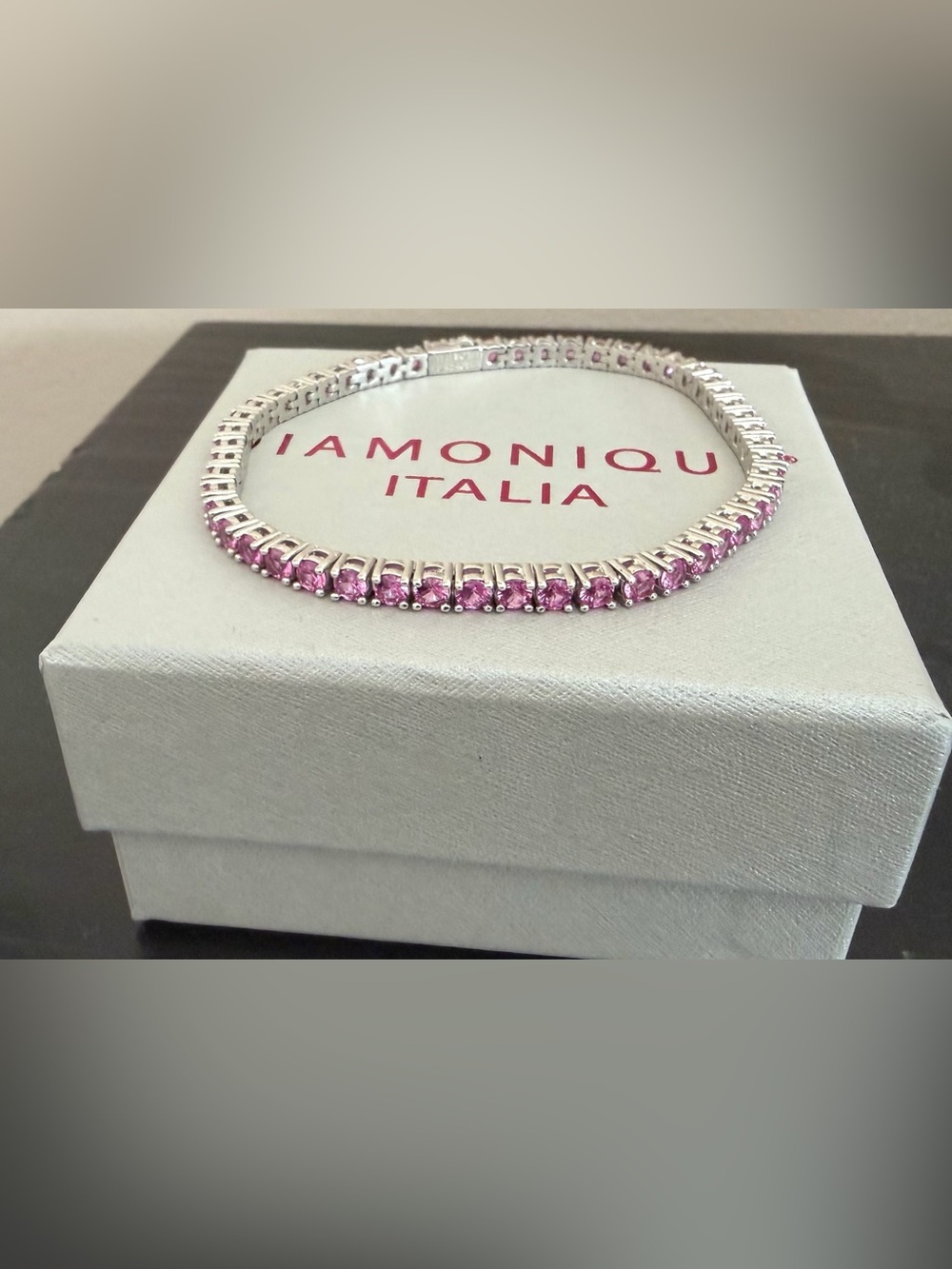 Diamonique Italia Pink Stone Tennis Bracelet in Sterling Silver - NWOT